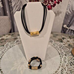 Necklace & bracelet set(leather  & metal)